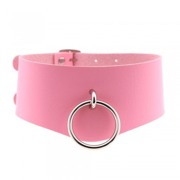 Punk Goth Leather Bondage Collar O Round Choker Necklace BDSM Slave Collar