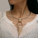 Gold Color Torques Necklace For Women Round Circle Metal Chain Big Tassel Pendants Jewelry Charm Choker Statement Accessories