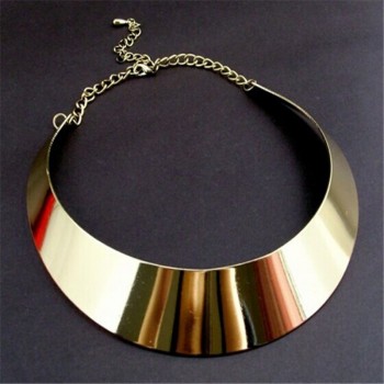 KUNIU Europe Street Women Fashion Gold Wide Necklace Simple Other Metal Gold Collar Necklace