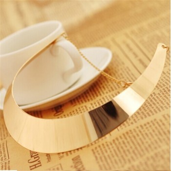 KUNIU Europe Street Women Fashion Gold Wide Necklace Simple Other Metal Gold Collar Necklace