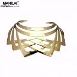 MANILAI Trendy Arc Hollow Metal Big Torque Choker Necklaces Women Indian Geometric Collar Statement Necklace Jewelry Wholesale