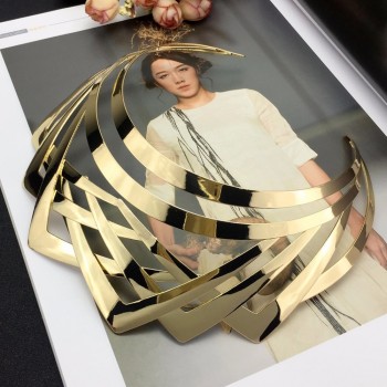 MANILAI Trendy Arc Hollow Metal Big Torque Choker Necklaces Women Indian Geometric Collar Statement Necklace Jewelry Wholesale