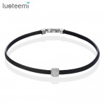 LUOTEEMI Brand Elegant Leather Choker Black Necklace Gothic Design Micro Pave Set Cubic Zircon Square Collares Bijoux For Women