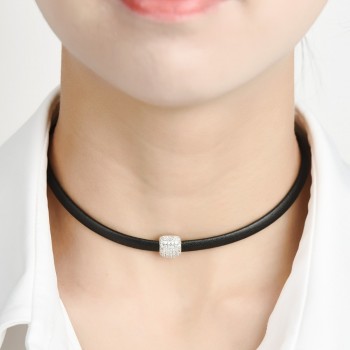 LUOTEEMI Brand Elegant Leather Choker Black Necklace Gothic Design Micro Pave Set Cubic Zircon Square Collares Bijoux For Women