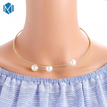 MISM Layered Necklace Simulated Pearl Torques Gold Silver Color Chokers Necklaces For Women Charm Pendant Jewelry Accessories