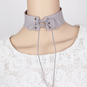 YYW Hot Sale Punk Gothic Velvet Imitation Colors Leather Choker Necklace Sexy Wrap Tie Up Lace Up Chokers Lady Necklace Jewelry
