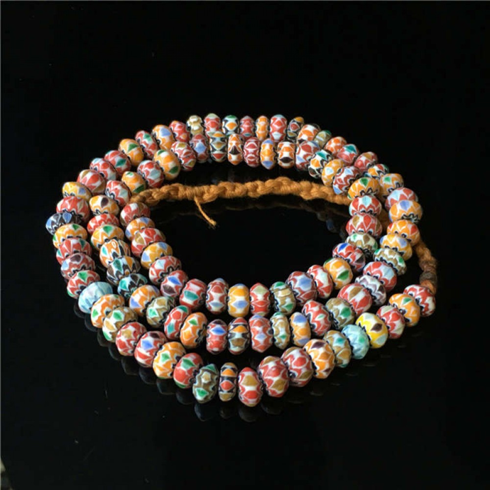 TSB0003 Nepal handmade Acient Glass Colorful Rainbow Disk Beads Strand 8-9mm Tibet Colorful Glass Beaded Necklace