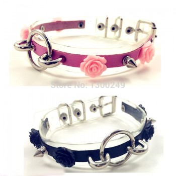 New Fashion Sexy Harajuku Leather Punk Choker Necklace Flower O-Round Rivets Collar handmade goth torque hot rock
