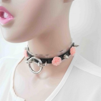 New Fashion Sexy Harajuku Leather Punk Choker Necklace Flower O-Round Rivets Collar handmade goth torque hot rock