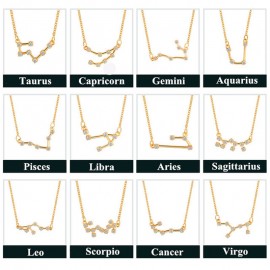 Star Zodiac Sign 12 Constellation Guardian Necklace Crystal Gold Silver Chain Clavicle Choker Necklace Valentines Day Gift