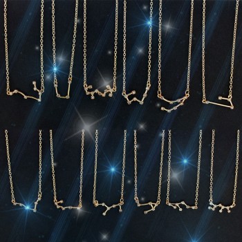 Star Zodiac Sign 12 Constellation Guardian Necklace Crystal Gold Silver Chain Clavicle Choker Necklace Valentines Day Gift