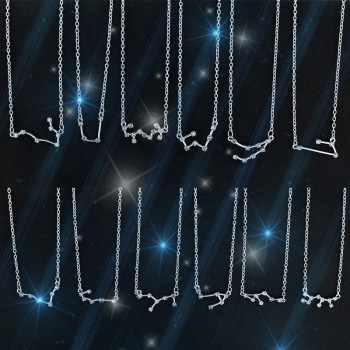 Star Zodiac Sign 12 Constellation Guardian Necklace Crystal Gold Silver Chain Clavicle Choker Necklace Valentines Day Gift