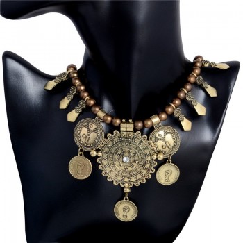 QCOOLJLY  1PC Hot Vintage Lady Woman Thai Silver Color Coin Shape Necklace Wholesale
