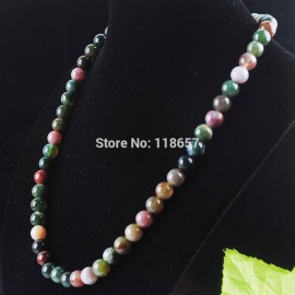 YOWOST Free shipping Indian Agates Gem Stone Round 8mm Beads Necklace 18 Inches Strand Fashion Women Jewelry IF3029