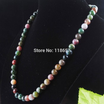 YOWOST Free shipping Indian Agates Gem Stone Round 8mm Beads Necklace 18 Inches Strand Fashion Women Jewelry IF3029