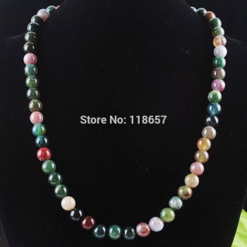 YOWOST Free shipping Indian Agates Gem Stone Round 8mm Beads Necklace 18 Inches Strand Fashion Women Jewelry IF3029