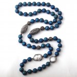 Fashion Blue Druzy Beads Knotted Halsband Handmake Paved Natural Stone and Pearl Beads Necklace