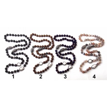 Fashion Blue Druzy Beads Knotted Halsband Handmake Paved Natural Stone and Pearl Beads Necklace