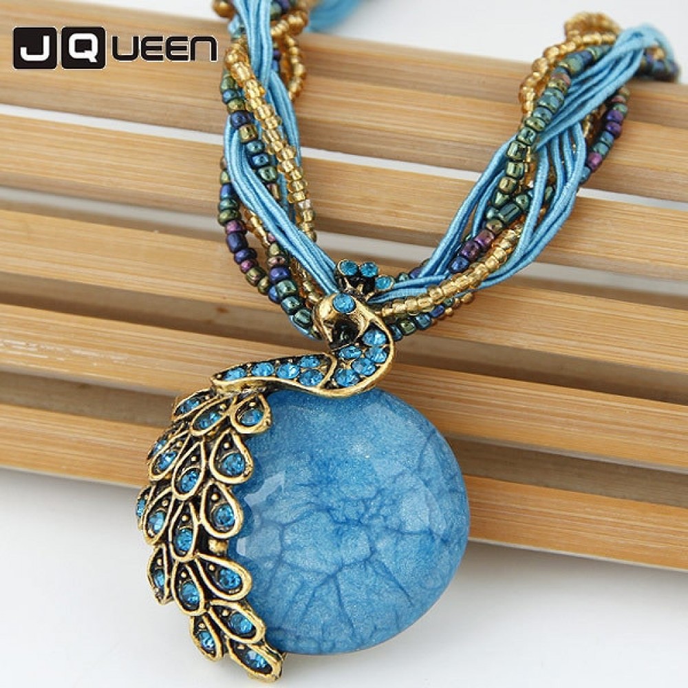 2018 New Chain Ethnic Exaggeration Crystal Necklace Bohemia Peacock Woman Retro Folk Style Sweater Chain Female Necklace