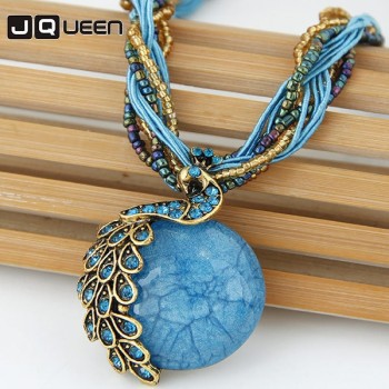 2018 New Chain Ethnic Exaggeration Crystal Necklace Bohemia Peacock Woman Retro Folk Style Sweater Chain Female Necklace