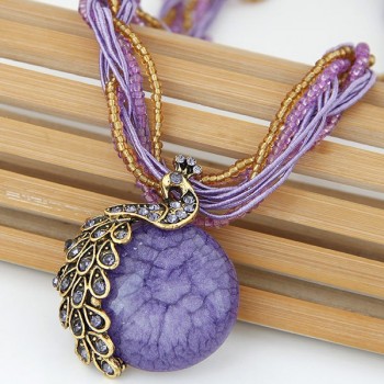 2018 New Chain Ethnic Exaggeration Crystal Necklace Bohemia Peacock Woman Retro Folk Style Sweater Chain Female Necklace