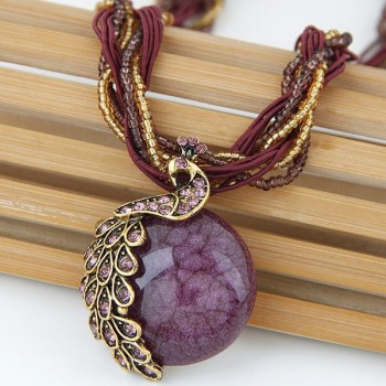 2018 New Chain Ethnic Exaggeration Crystal Necklace Bohemia Peacock Woman Retro Folk Style Sweater Chain Female Necklace