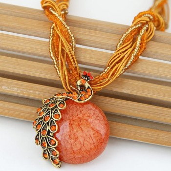 2018 New Chain Ethnic Exaggeration Crystal Necklace Bohemia Peacock Woman Retro Folk Style Sweater Chain Female Necklace
