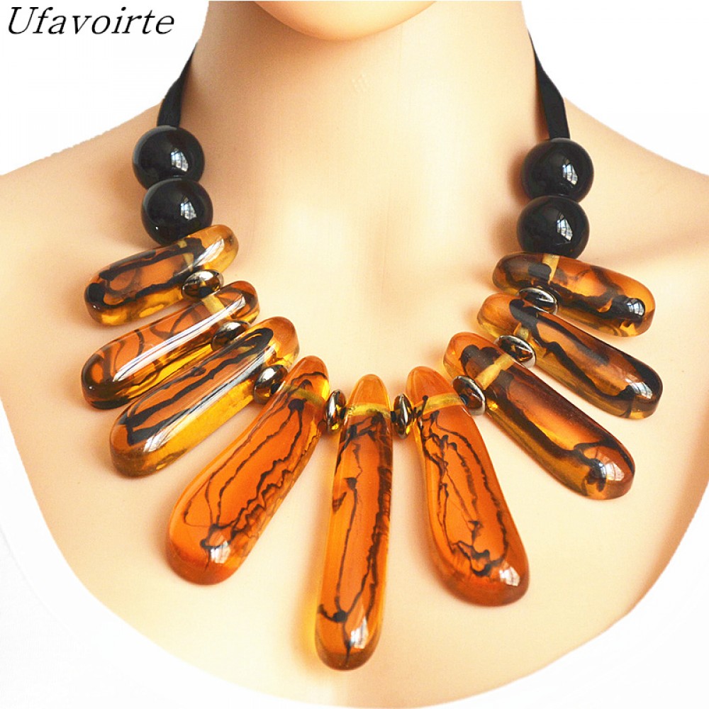 Ufavoirte Exaggeration Choker Necklace Chain Handwoven Necklace Big Rope Chain Resin Necklace Fashion Jewelry Women Necklace