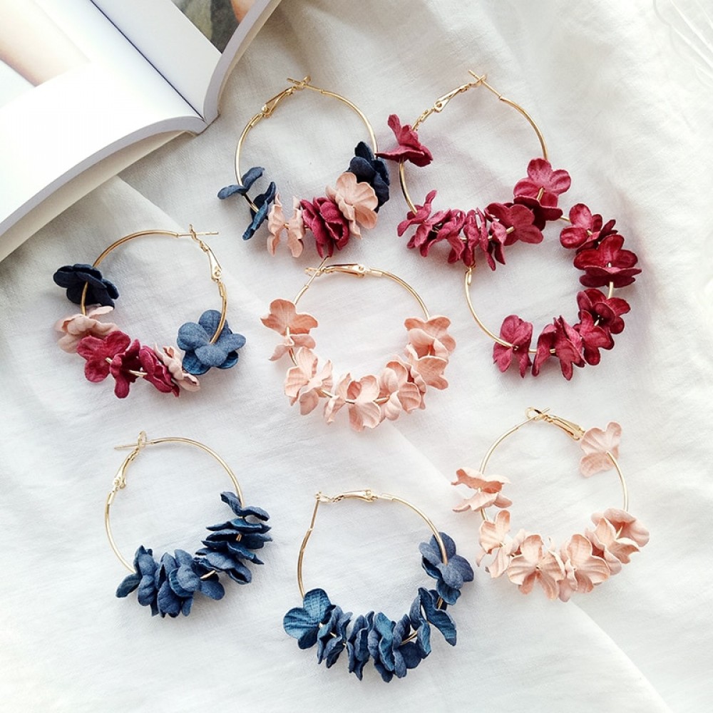 Elegant Fabric Flower drop Earrings Sweety Petal Alloy Ear Circle Big Earrings Charm Brinco For Women 2018