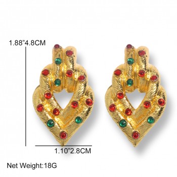 JUST FEEL ZA Heart Crystal Drop Dangle Earrings For Women Boho Geometric Golden Wedding Party Punk Long Earring Vintage Jewelry