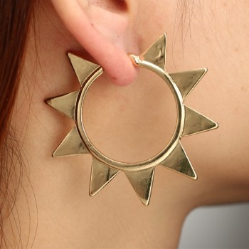 Trendy Vintage Ethnic Gold Metal Round Drop Earrings For Women Retro Geometric Big Statement Earring Female Baroque Jewelry Gift