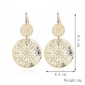 Trendy Vintage Ethnic Gold Metal Round Drop Earrings For Women Retro Geometric Big Statement Earring Female Baroque Jewelry Gift
