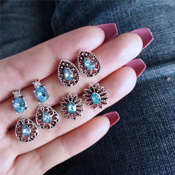 Yobest Women Crystal Earrings for Women Boucle Doreille Jewelry Bohemian Stud Earring Set Green Droplets Brincos 5 Pairs