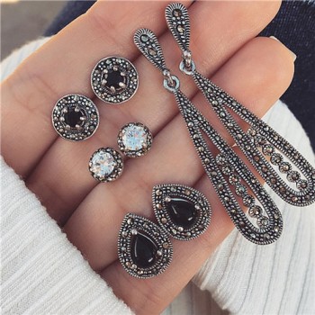 Yobest Women Crystal Earrings for Women Boucle Doreille Jewelry Bohemian Stud Earring Set Green Droplets Brincos 5 Pairs