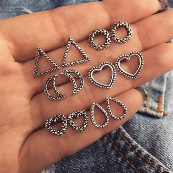 Yobest Women Crystal Earrings for Women Boucle Doreille Jewelry Bohemian Stud Earring Set Green Droplets Brincos 5 Pairs
