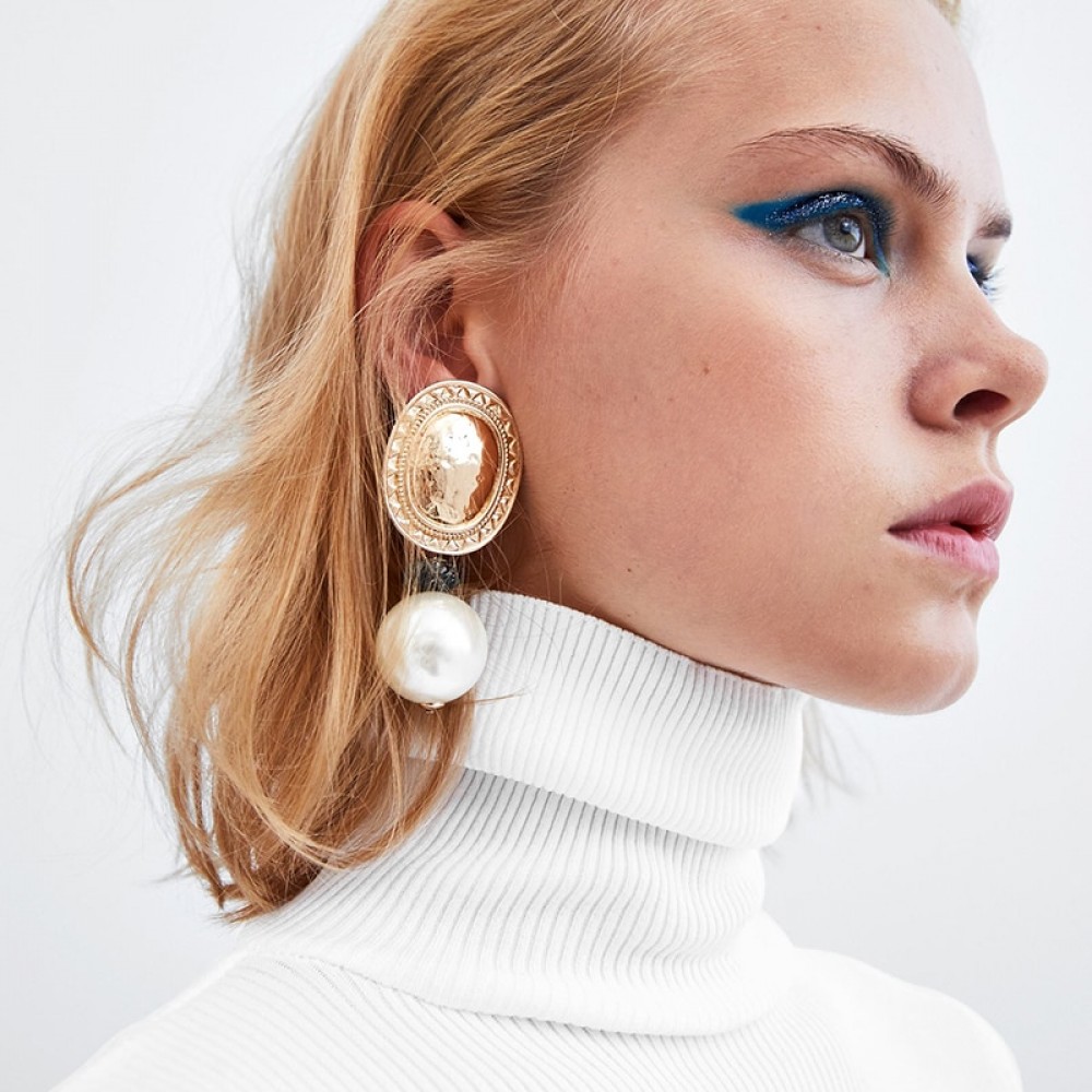 Dvacaman ZA Vintage Simulated Pearl Statement Earrings Women Wedding Party Dangle Drop Earrings Maxi Jewelry Love Christmas Gift