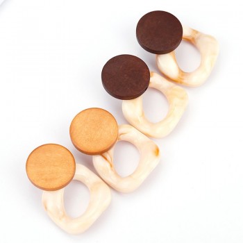 Amorcome New Simple Geometric Dangle Earrings For Women Wooden Resin Earrings Fashion Korean Statement Geometric Jewelry