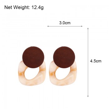 Amorcome New Simple Geometric Dangle Earrings For Women Wooden Resin Earrings Fashion Korean Statement Geometric Jewelry