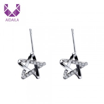 Fashion White Stars Stud Earrings for Women Ladies Genuine 100% 925 Sterling Silver Small Stud Earrings CZ Zircon Jewelry Gift