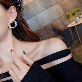 FYUAN Fashion Korean Style Small Circle Stud Earrings Luxury Gold Silver Color Rhinestone Earring Women Weddings Party Jewelry