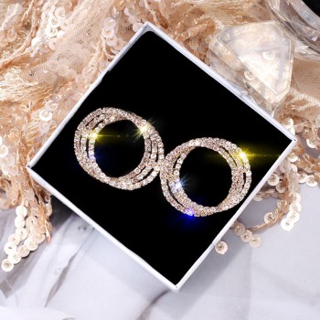 FYUAN Fashion Korean Style Small Circle Stud Earrings Luxury Gold Silver Color Rhinestone Earring Women Weddings Party Jewelry