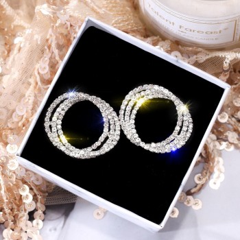 FYUAN Fashion Korean Style Small Circle Stud Earrings Luxury Gold Silver Color Rhinestone Earring Women Weddings Party Jewelry
