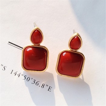 Metal Classic Trendy Red square stud earrings for women temperament geometric Fashion stud earrings Women jewelry wholesale