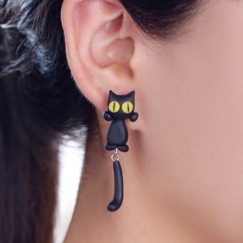 2019 New Design Fashion 100% Handmade Polymer Clay Yellow Eyes Cat 3d Animal Stud Earrings For Women Ear Stud Jewelry Brincos