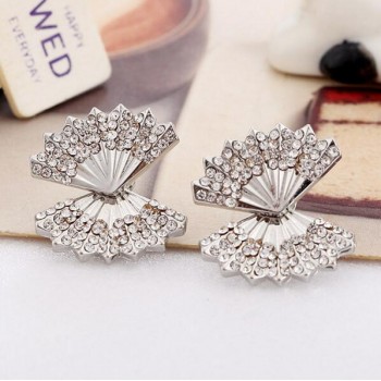 2017 Summer New Style Full Crystal Front Back Double Sided Stud Earrings For Women Fashion Ear Jacket Piercing Earing
