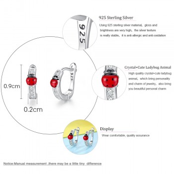 BELAWANG Cute 925 Sterling Silver Animal Ladybug Earrings For Child Red Enamel Small Ladybird Stud Earrings Fashion Jewelry Gift