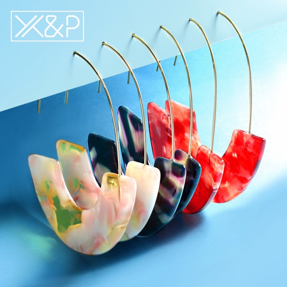 Xamp;P Fashion Korean Statement Gold Long Leopard Print Acrylic Round Drop Earrings for Women Geometric Dangles Earring Jewelry