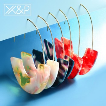 Xamp;P Fashion Korean Statement Gold Long Leopard Print Acrylic Round Drop Earrings for Women Geometric Dangles Earring Jewelry