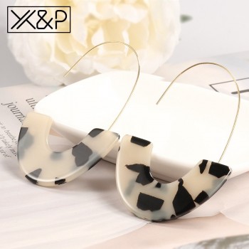 Xamp;P Fashion Korean Statement Gold Long Leopard Print Acrylic Round Drop Earrings for Women Geometric Dangles Earring Jewelry