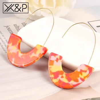 Xamp;P Fashion Korean Statement Gold Long Leopard Print Acrylic Round Drop Earrings for Women Geometric Dangles Earring Jewelry